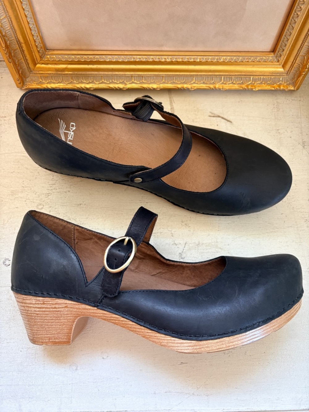 Dansko Black Leather Mary Jane Clogs